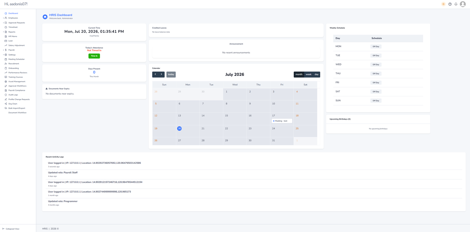 Screenshot of HRIS | Human Resource Information System